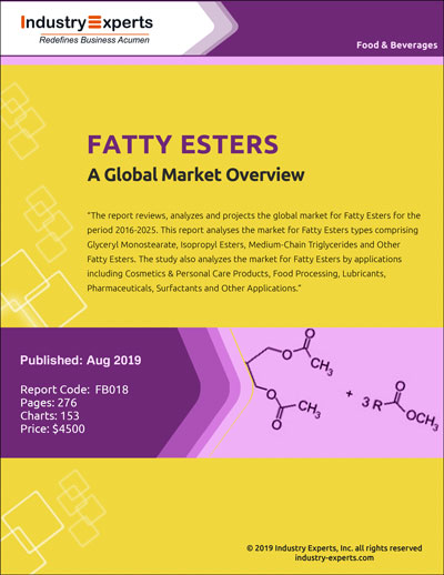 Global Fatty Esters Market to Witness Growth Driven by Food Processing Applications and Reach $3 Billion by 2025 - Market Research Report (2019-2025) by Industry Experts, Inc.
