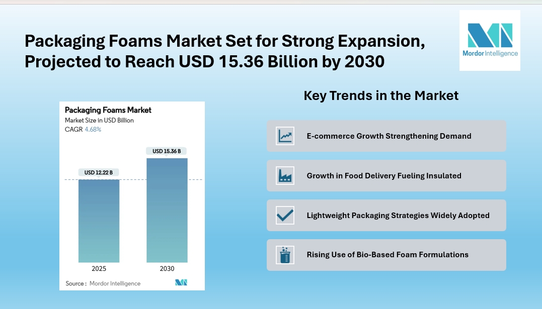 Packaging Foams Market Share to Reach USD 15.36 Billion by 2030, Amid Rising E-commerce Volumes and Shift Toward Recyclable Materials Packaging Foams Market Share to Reach USD 15.36 Billion by 2030, Amid Rising E-commerce Volumes and Shift Toward Recyclable Materials