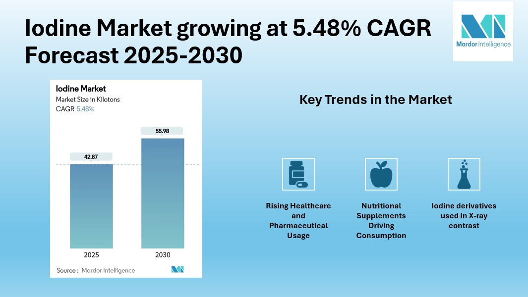 Iodine Market growing at 5.48% CAGR Forecast 2025-2030, Top Key Players - Algorta Norte, Cosayach, Iofina plc | Mordor Intelligence Iodine Market growing at 5.48% CAGR Forecast 2025-2030, Top Key Players - Algorta Norte, Cosayach, Iofina plc | Mordor Intelligence