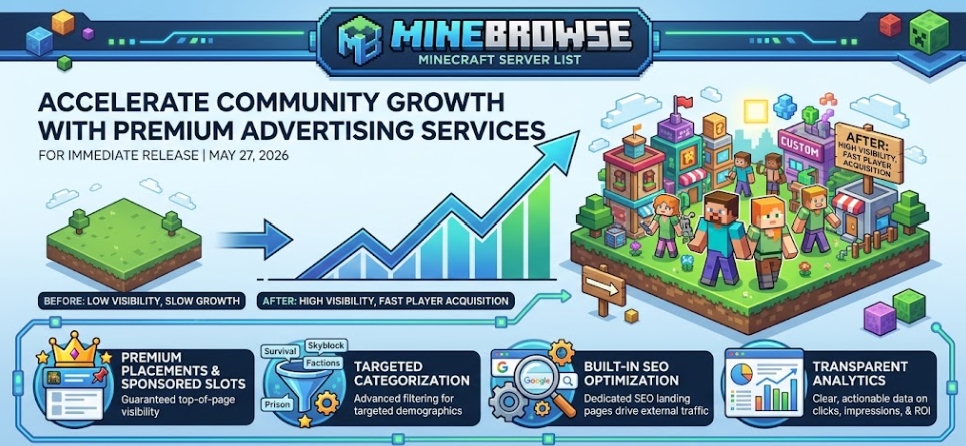 Minecraft Server List: Minebrowse Announces Premium Advertising Services to Accelerate Community Growth Minecraft Server List: Minebrowse Announces Premium Advertising Services to Accelerate Community Growth