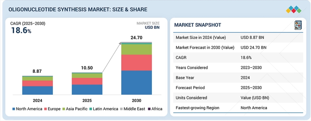 Oligonucleotide Synthesis Market Size Expected to Reach USD 24.70 Billion by 2030 Oligonucleotide Synthesis Market Size Expected to Reach USD 24.70 Billion by 2030