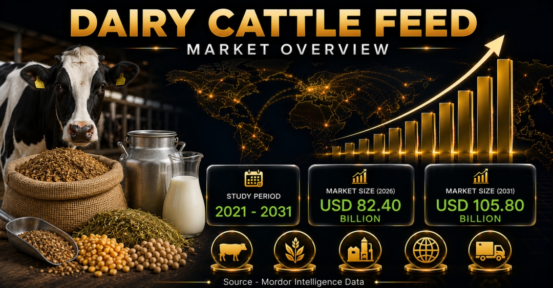 Dairy Cattle Feed Market Size to Reach USD 105.8 Billion by 2031 as Demand for Precision Feeding Formats and Methane-Reduction Additives Gains Momentum - Mordor Intelligence Dairy Cattle Feed Market Size to Reach USD 105.8 Billion by 2031 as Demand for Precision Feeding Formats and Methane-Reduction Additives Gains Momentum - Mordor Intelligence