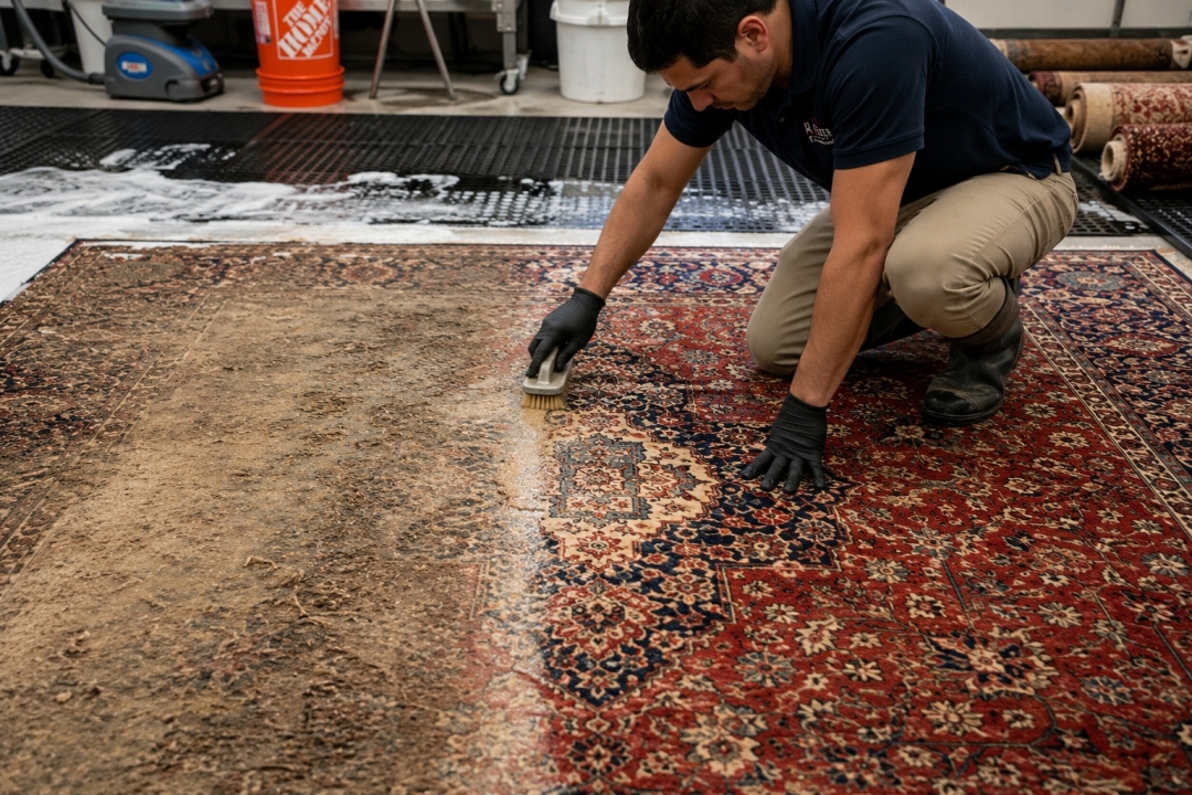 Feet Up Carpet Cleaning of Towson Restored a 70-Year-Old Rug After Nearly 40 Years in Storage Feet Up Carpet Cleaning of Towson Restored a 70-Year-Old Rug After Nearly 40 Years in Storage
