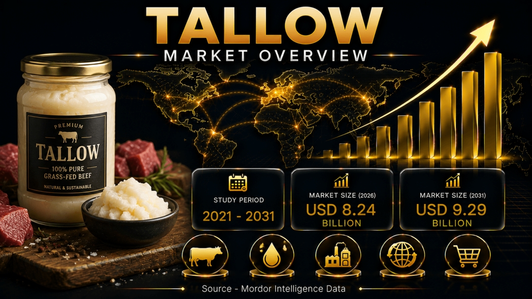 Tallow Market Size to Reach $9.69 Billion by 2031 as Demand for Biofuel Feedstocks and Sustainable Animal Nutrition Gains Momentum - Mordor Intelligence Tallow Market Size to Reach $9.69 Billion by 2031 as Demand for Biofuel Feedstocks and Sustainable Animal Nutrition Gains Momentum - Mordor Intelligence