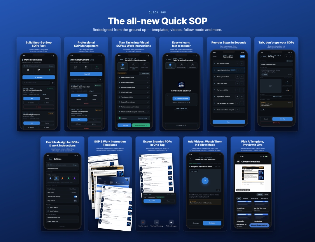 Quick SOP Levels Up on iOS and Android: New SOP Templates, Professional Header Layouts, and a Refreshed UI