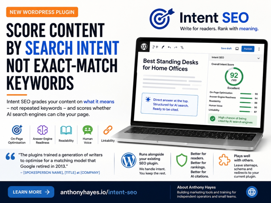 New WordPress Plugin Scores Content by Search Intent Instead of Exact-Match Keywords New WordPress Plugin Scores Content by Search Intent Instead of Exact-Match Keywords