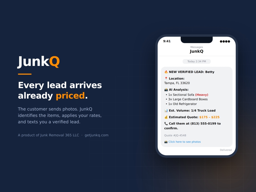 Junk Removal 365 Launches JunkQ, an AI Photo-Estimating and Booking Platform for Junk Removal Contractors Junk Removal 365 Launches JunkQ, an AI Photo-Estimating and Booking Platform for Junk Removal Contractors