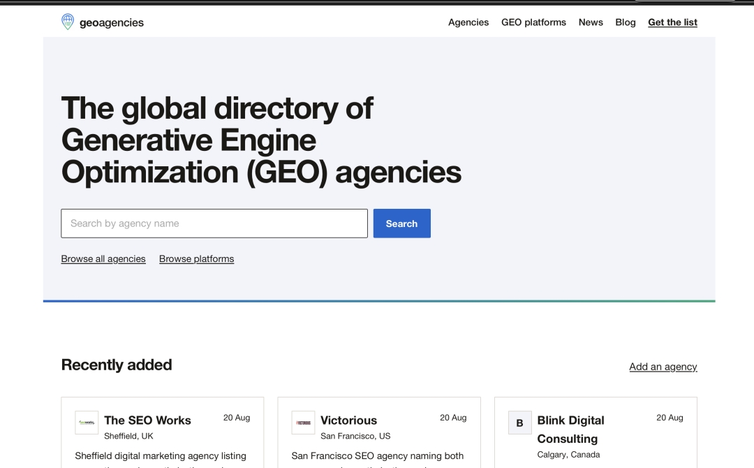 GEO Agencies launches the global directory of generative engine optimization agencies