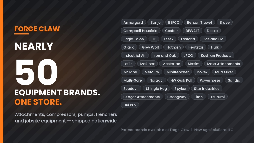 Forge Claw Expands Catalog to Nearly 50 Equipment Brands, Bringing DEWALT, Graco, Titan, Stinger Attachments and More to Contractors Nationwide