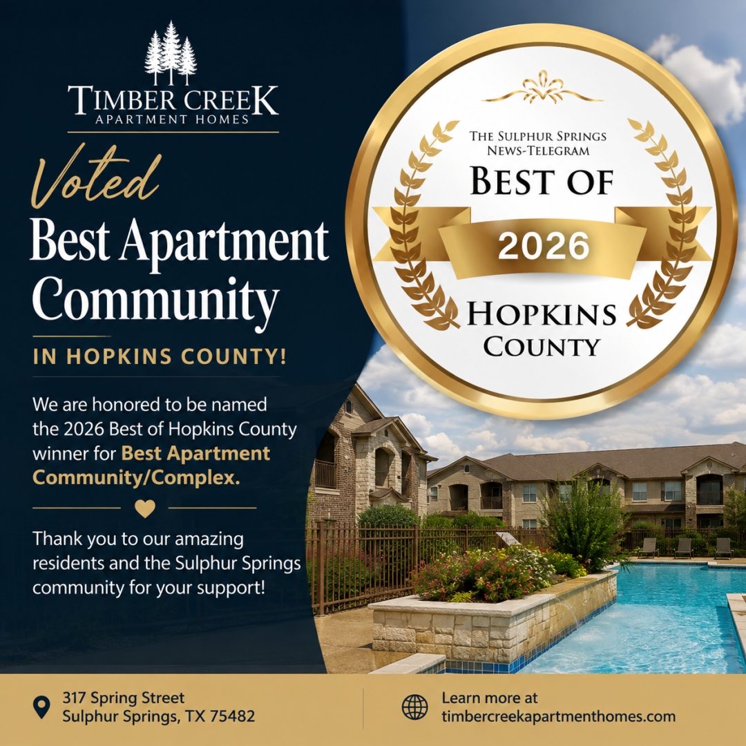 Timber Creek Apartments Named Best Apartment Community in 2026 Best of Hopkins County Awards