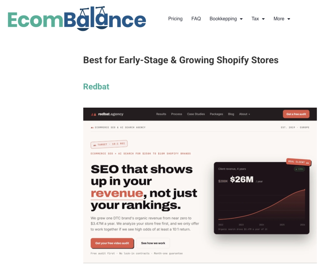 RedBat Agency Featured as One of the Top Shopify SEO Agencies by EcomBalance. RedBat Agency Featured as One of the Top Shopify SEO Agencies by EcomBalance.