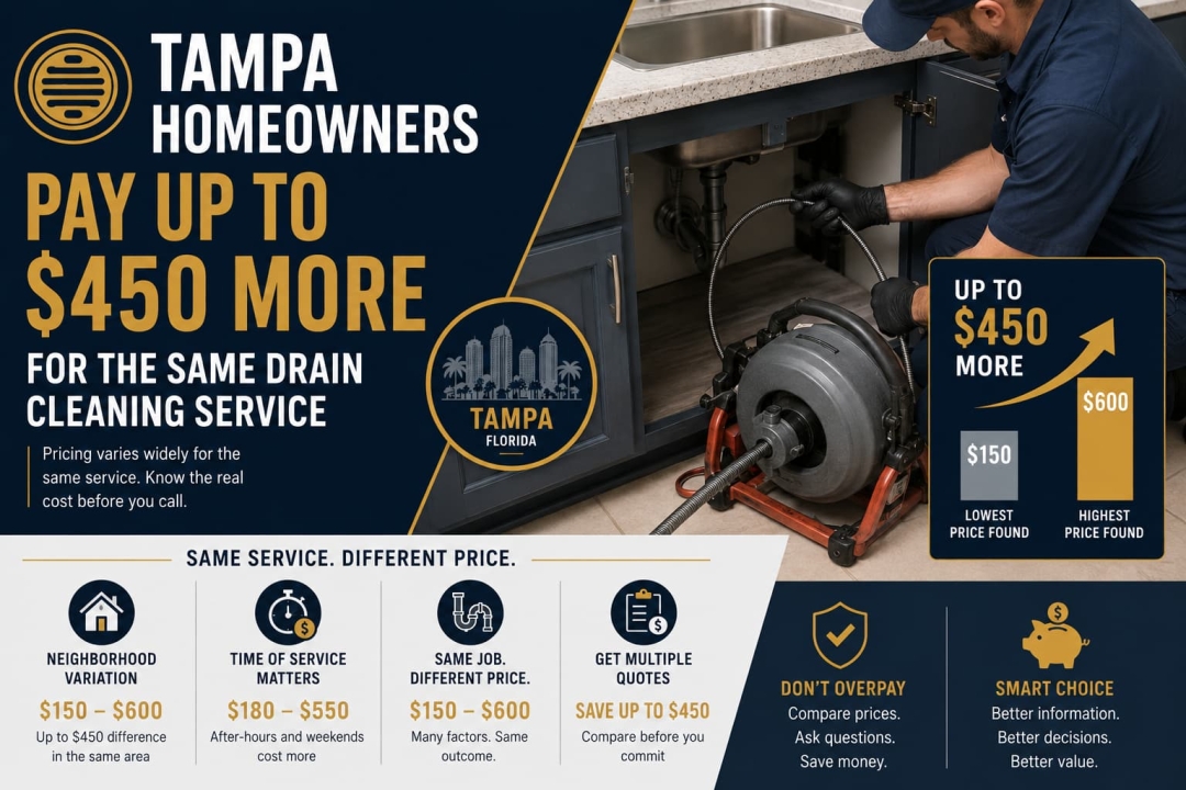 Tampa Homeowners Pay Up to $450 More for the Same Drain Cleaning Service Tampa Homeowners Pay Up to $450 More for the Same Drain Cleaning Service
