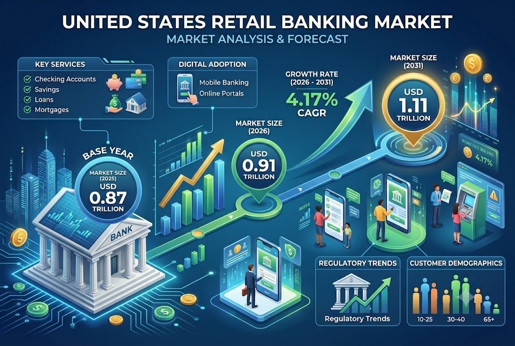 US Retail Banking Market to Reach USD 1.11 Trillion by 2031 as Digital Banking, Instant Payments and Card Usage Gain Ground, Says Mordor Intelligence US Retail Banking Market to Reach USD 1.11 Trillion by 2031 as Digital Banking, Instant Payments and Card Usage Gain Ground, Says Mordor Intelligence