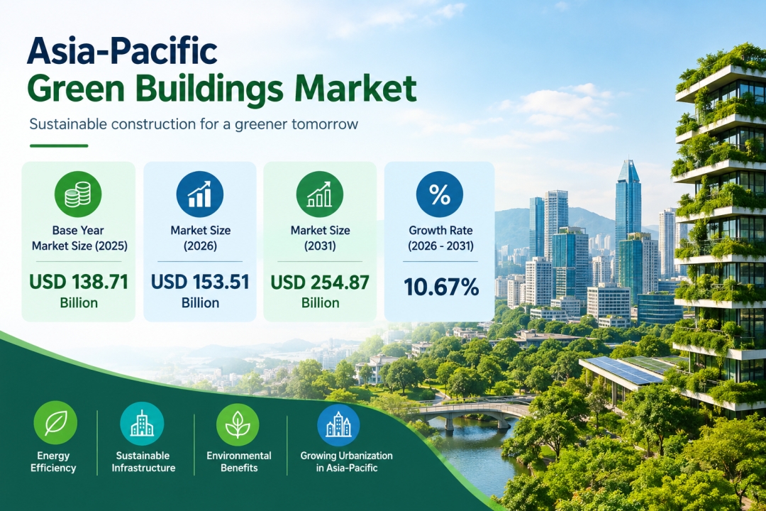 Asia-Pacific Green Buildings Market to Reach USD 254.87 Billion by 2031, as Energy Efficiency and Green Building Systems Gain Ground, Says Mordor Intelligence Asia-Pacific Green Buildings Market to Reach USD 254.87 Billion by 2031, as Energy Efficiency and Green Building Systems Gain Ground, Says Mordor Intelligence