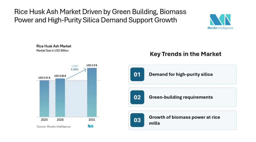 Rice Husk Ash Market to Reach USD 3.9 Billion by 2031 as Green Building, Biomass Power and High-Purity Silica Demand Support Growth Rice Husk Ash Market to Reach USD 3.9 Billion by 2031 as Green Building, Biomass Power and High-Purity Silica Demand Support Growth