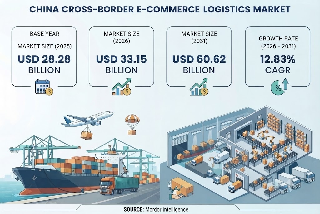 China Cross-Border E-commerce Logistics Market to Reach USD 60.62 Billion by 2031 as Overseas Warehousing and Flexible Transport, Says Mordor Intelligence China Cross-Border E-commerce Logistics Market to Reach USD 60.62 Billion by 2031 as Overseas Warehousing and Flexible Transport, Says Mordor Intelligence