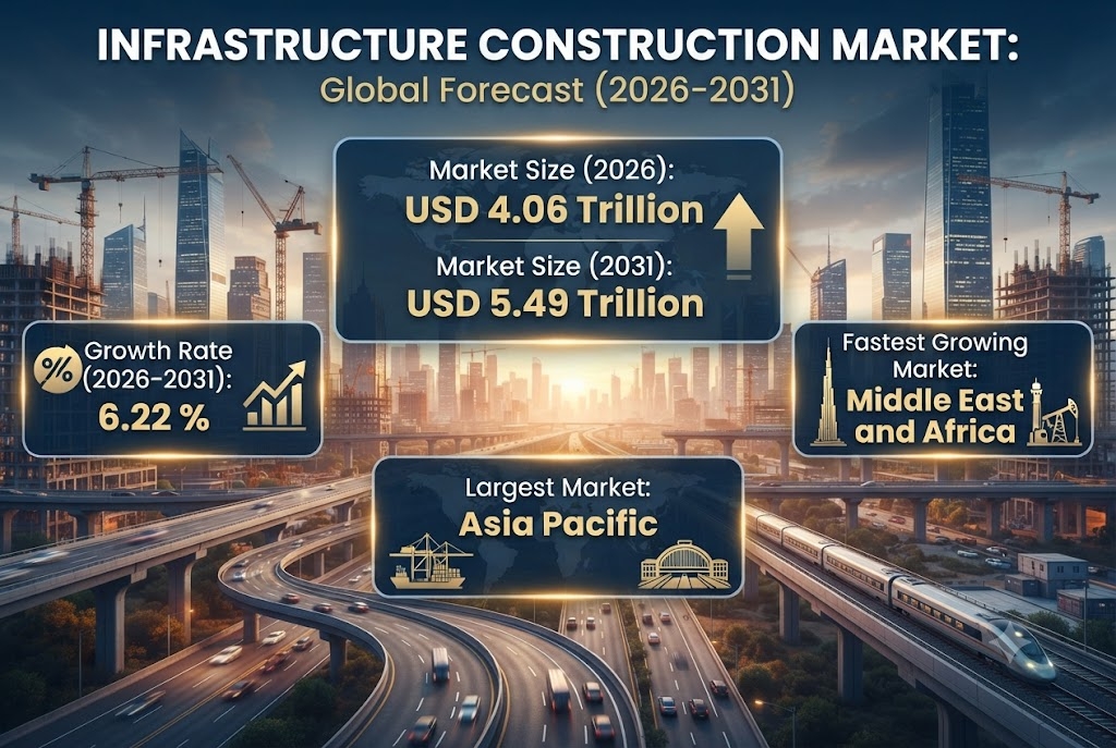 Infrastructure Construction Market to Reach USD 5.49 Trillion by 2031 as Transportation, Utilities, and Infrastructure Renewal Support Growth Infrastructure Construction Market to Reach USD 5.49 Trillion by 2031 as Transportation, Utilities, and Infrastructure Renewal Support Growth