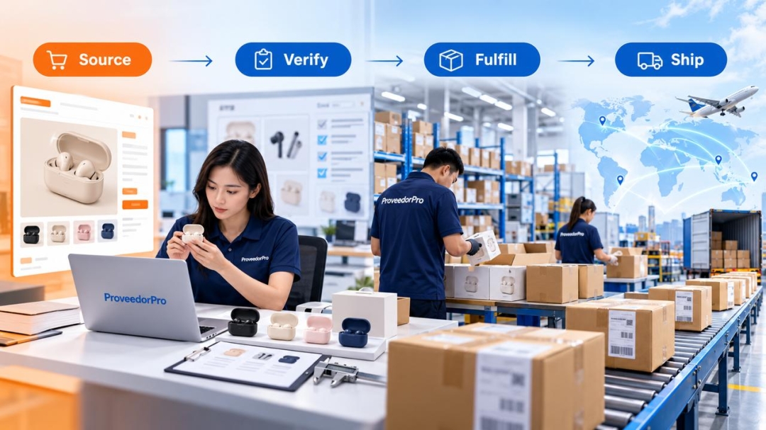 ProveedorPro inspecting, branding, packing and tracking products sourced through 1688.