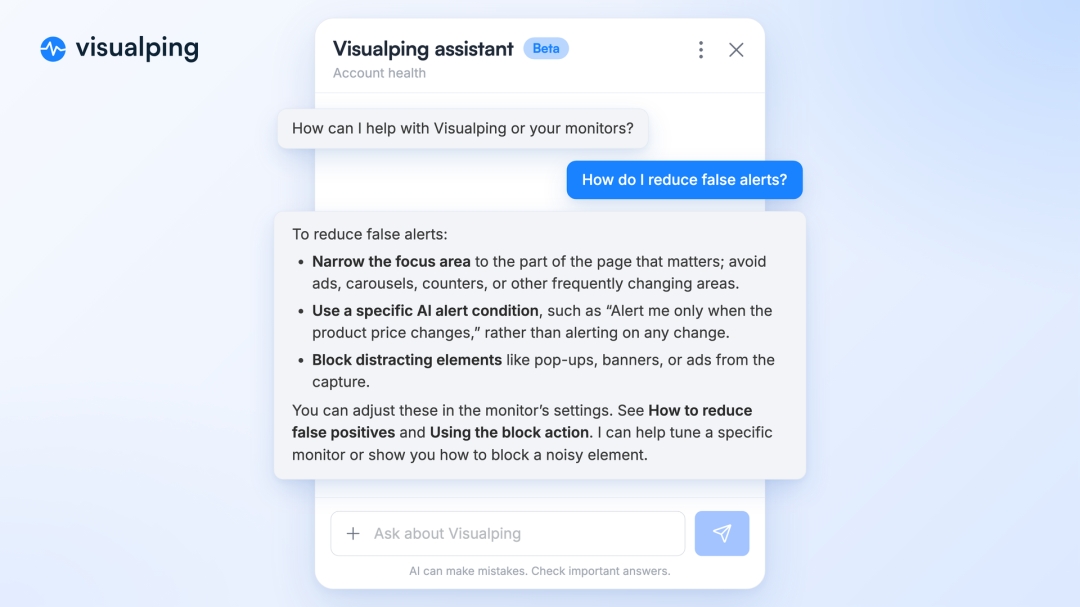 Visualping Launches an In-App AI Assistant That Explains Monitor Alerts