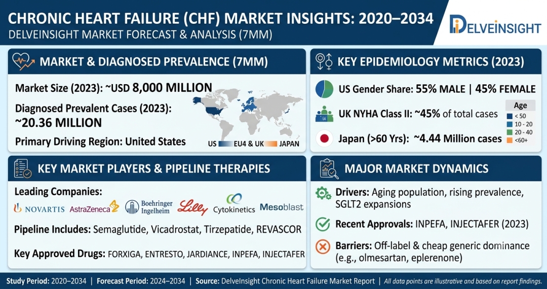 Chronic Heart Failure Market Set to Expand as Novel Drug Classes, Label Expansions, and a Robust Pipeline Reshape the Treatment Landscape Through 2034 Chronic Heart Failure Market Set to Expand as Novel Drug Classes, Label Expansions, and a Robust Pipeline Reshape the Treatment Landscape Through 2034