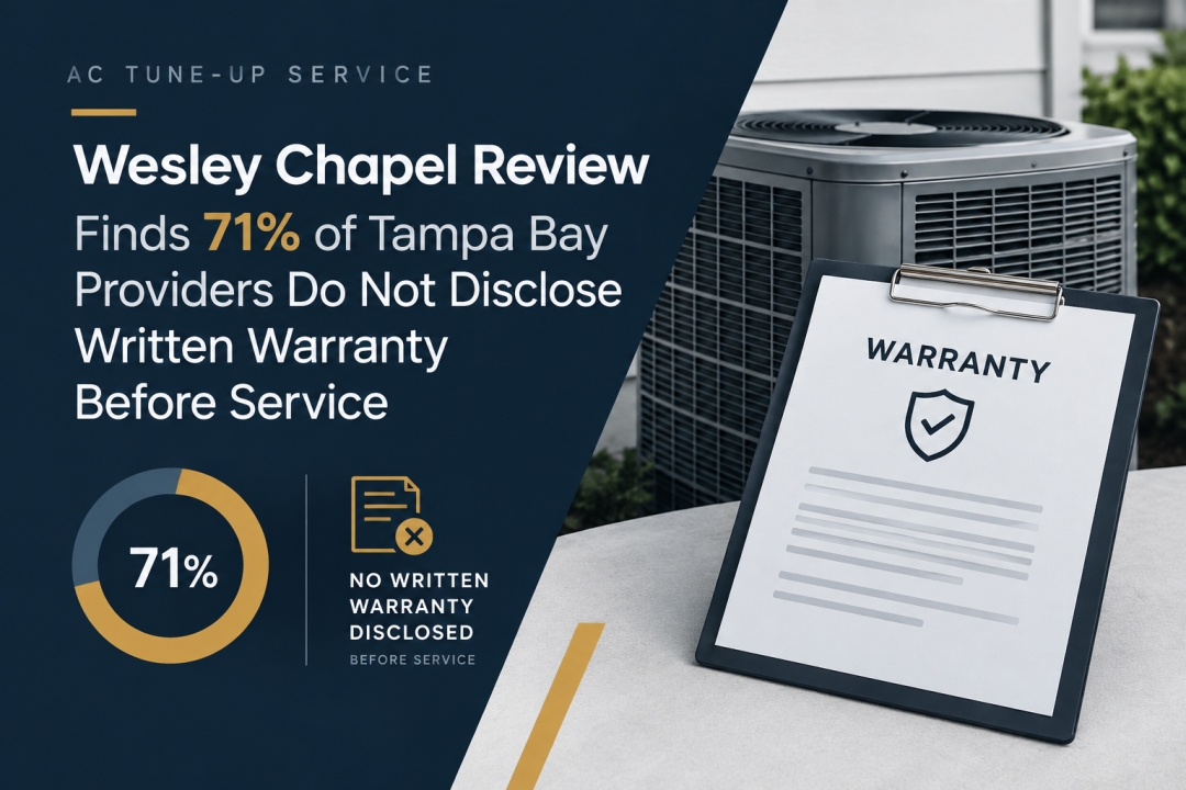 AC Tune-Up Service Wesley Chapel Review Finds 71% of Tampa Bay Providers Do Not Disclose Written Warranty Before Service AC Tune-Up Service Wesley Chapel Review Finds 71% of Tampa Bay Providers Do Not Disclose Written Warranty Before Service
