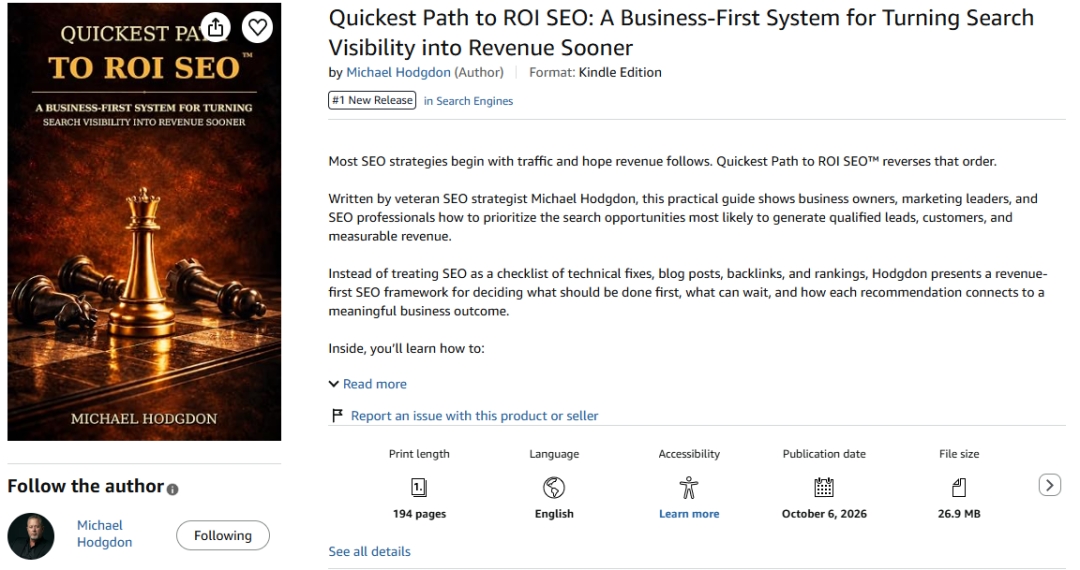 Quickest Path to ROI SEO Book Earns Amazon Number One New Release Badge in Search Engines