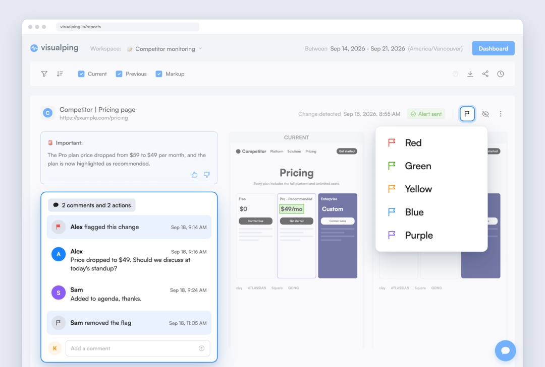 Visualping Updates Reports to Help Teams Review and Share Website Changes Together
