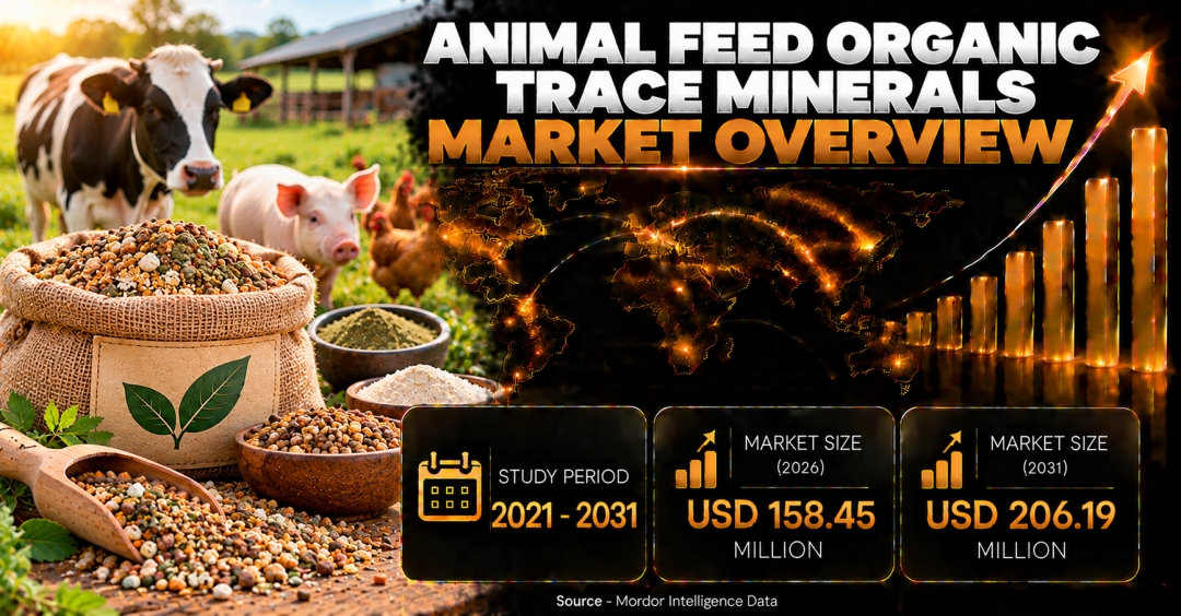 Animal Feed Organic Trace Minerals Market Size Set to Reach $206.19 Million by 2031 Driven by Livestock Health and Environmental Compliance - Mordor Intelligence Animal Feed Organic Trace Minerals Market Size Set to Reach $206.19 Million by 2031 Driven by Livestock Health and Environmental Compliance - Mordor Intelligence