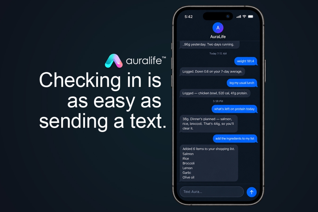 AuraLife Extends Text Aura™ to Goals and Meal Planning, Letting Members Build a Shopping List by Text Message AuraLife Extends Text Aura™ to Goals and Meal Planning, Letting Members Build a Shopping List by Text Message