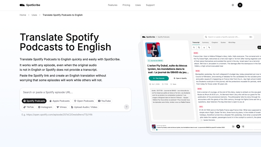 SpotScribe Lets Listeners Translate Spotify Podcasts to English From a Single Link SpotScribe Lets Listeners Translate Spotify Podcasts to English From a Single Link