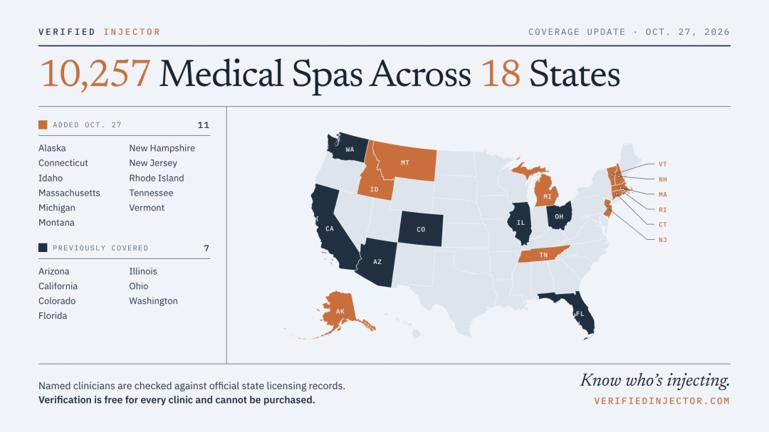 Verified Injector Expands Medical Spa Directory to 18 States, Surpasses 10,000 Listings Verified Injector Expands Medical Spa Directory to 18 States, Surpasses 10,000 Listings