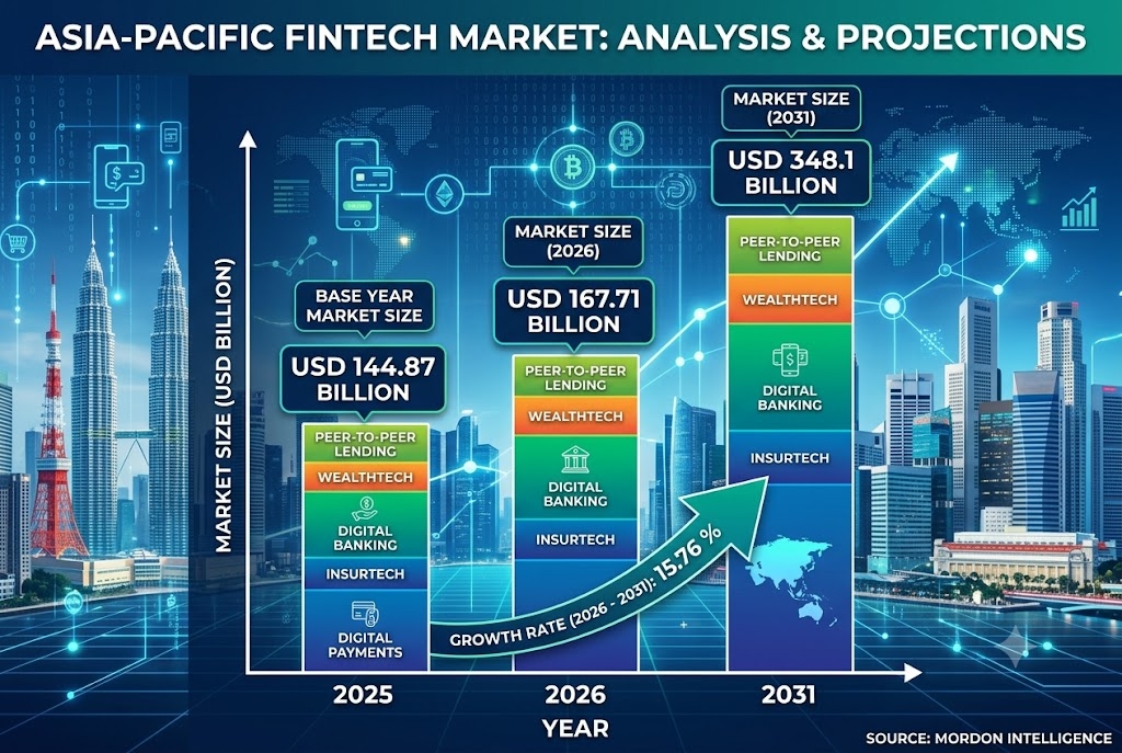 Asia-Pacific Fintech Market to Hit $348.1 Bn by 2031, as Real-Time Payments, Super-Apps and Digital Banking Gain Ground, Says Mordor Intelligence Asia-Pacific Fintech Market to Hit $348.1 Bn by 2031, as Real-Time Payments, Super-Apps and Digital Banking Gain Ground, Says Mordor Intelligence