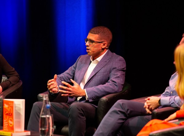 Lee Chambers speaking at The Lowry Theatre