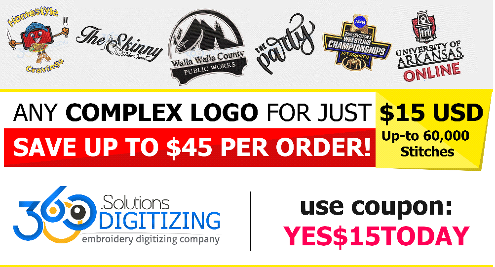 360 Digitizing Solutions: Get Any Left Chest Logo, Cap 3D Puff or Jacket Back Logo Digitizing Of Up To 60,000 Stitches At Affordable Price