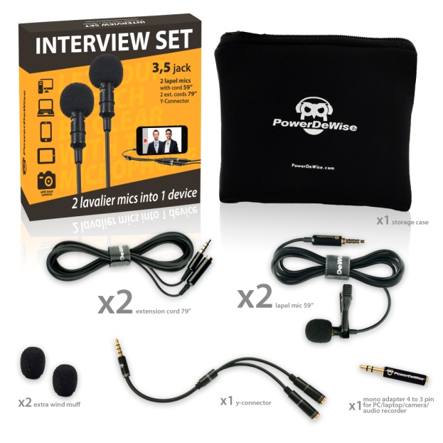 PowerDeWise Dual Mics INTERVIEW SET provides Extremely Easy Interview Recording