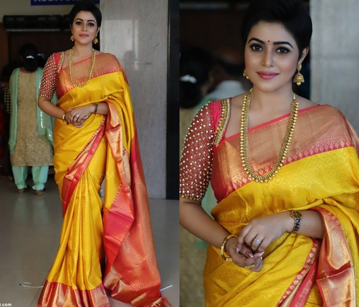 Yellow wedding silk sarees launched at Kanchipuram silks