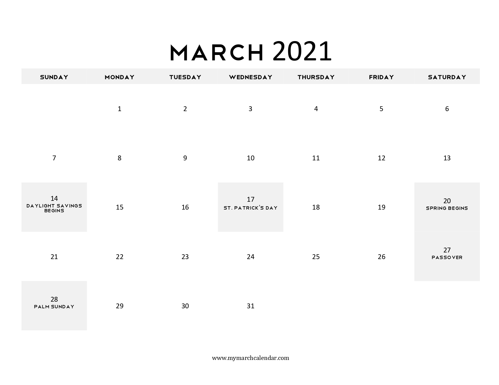 One Page March 2021 Calendar Would Never Allow One to Get Struck in Planning Daily Routine