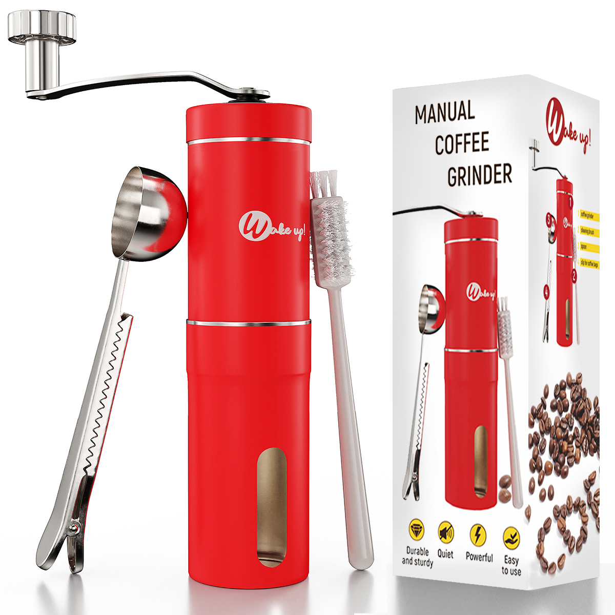 Wakeup Introduces Hand Cranked, Red Stainless Steel Manual Coffee Grinder with Discounts