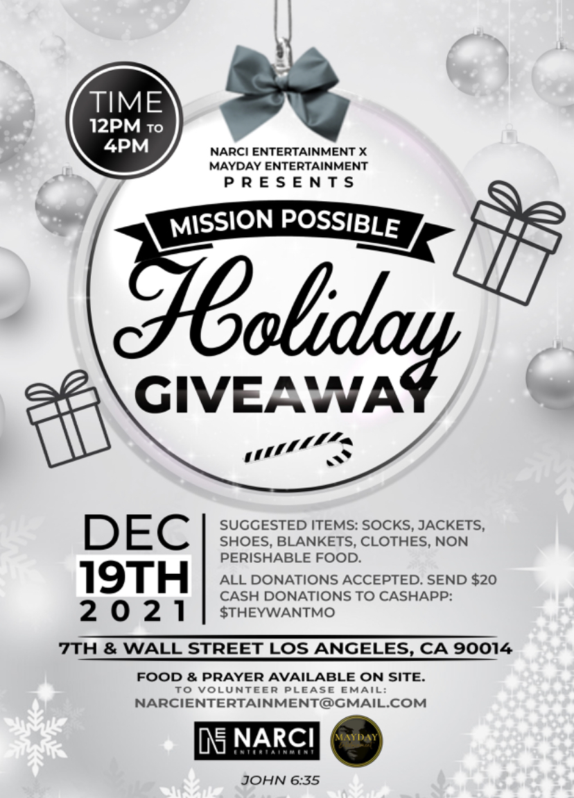 Narci Entertainment Partners with MayDay Entertainment to Host Holiday Community Donations.