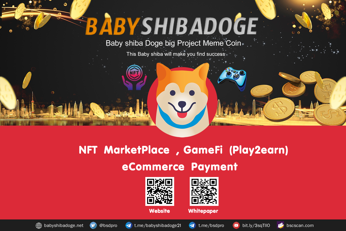 Babyshibadoge meme coin Launch a big project NFT marketplace and Gamefi Play2earn