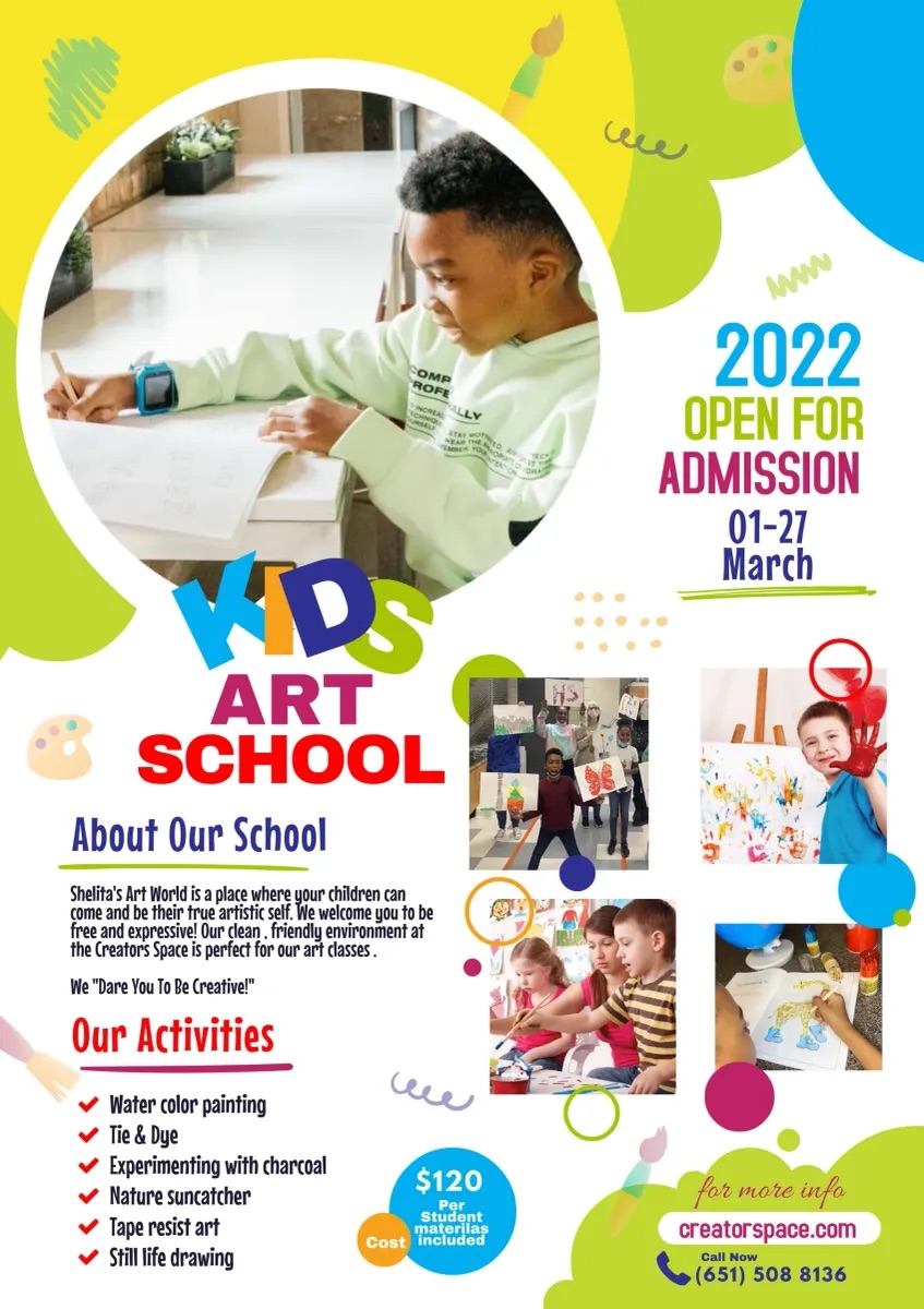 Shelita’s Art World is excited to announce spring art classes for kids at Creators Space in St. Paul Minnesota starting April 2nd to June 25th