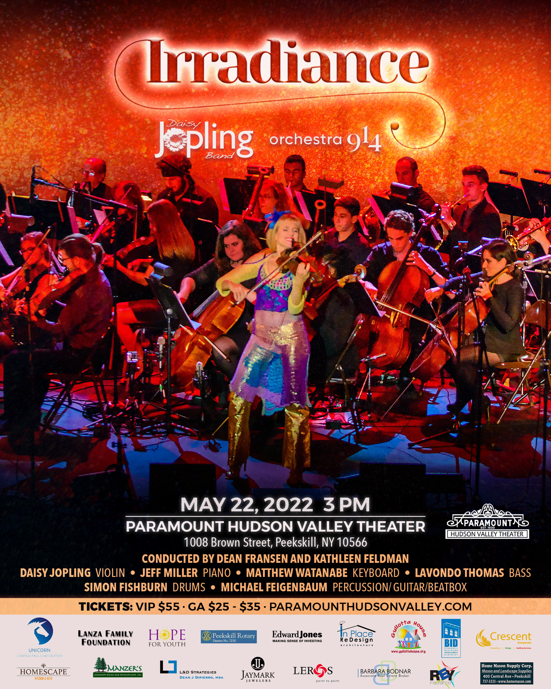 "Irradiance" At The Paramount Hudson Valley Theater In Peekskill, NY Sunday May 22nd, 2022 3 PM ET presented by the Daisy Jopling Music Mentorship Foundation