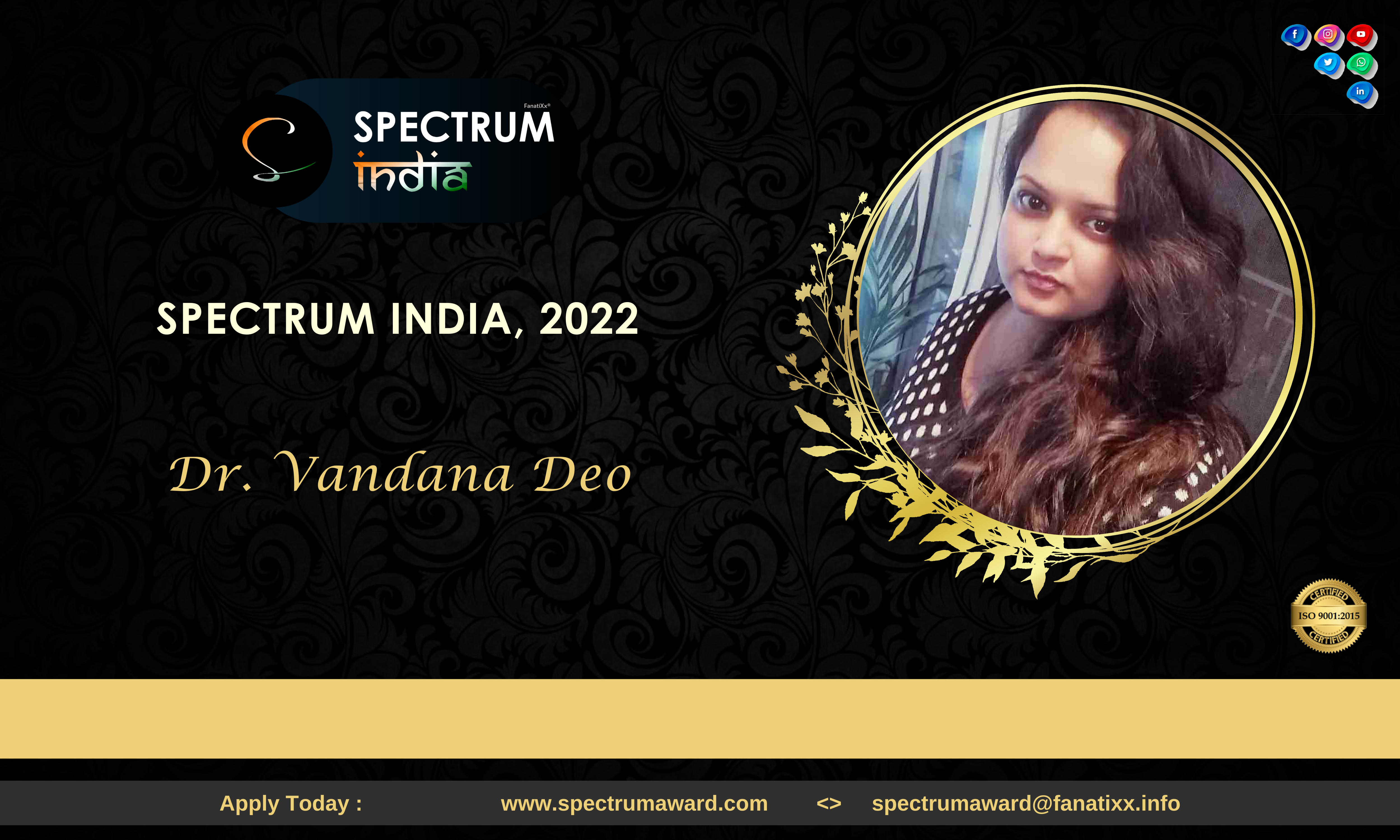 Dr.Vandana Deo, one among the Top 15 Authors, Recognized by Spectrum India 2022