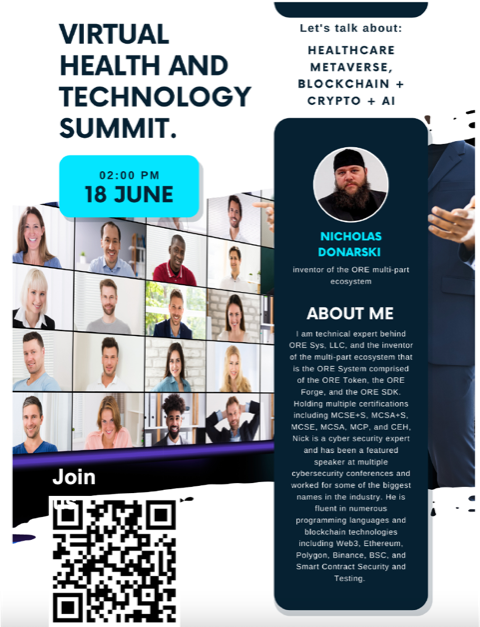 Nick Donarski of ORE System to Moderate Metaverse and Blockchain Panel at MdDAO’s Health and Technology Summit June 18, 2022 