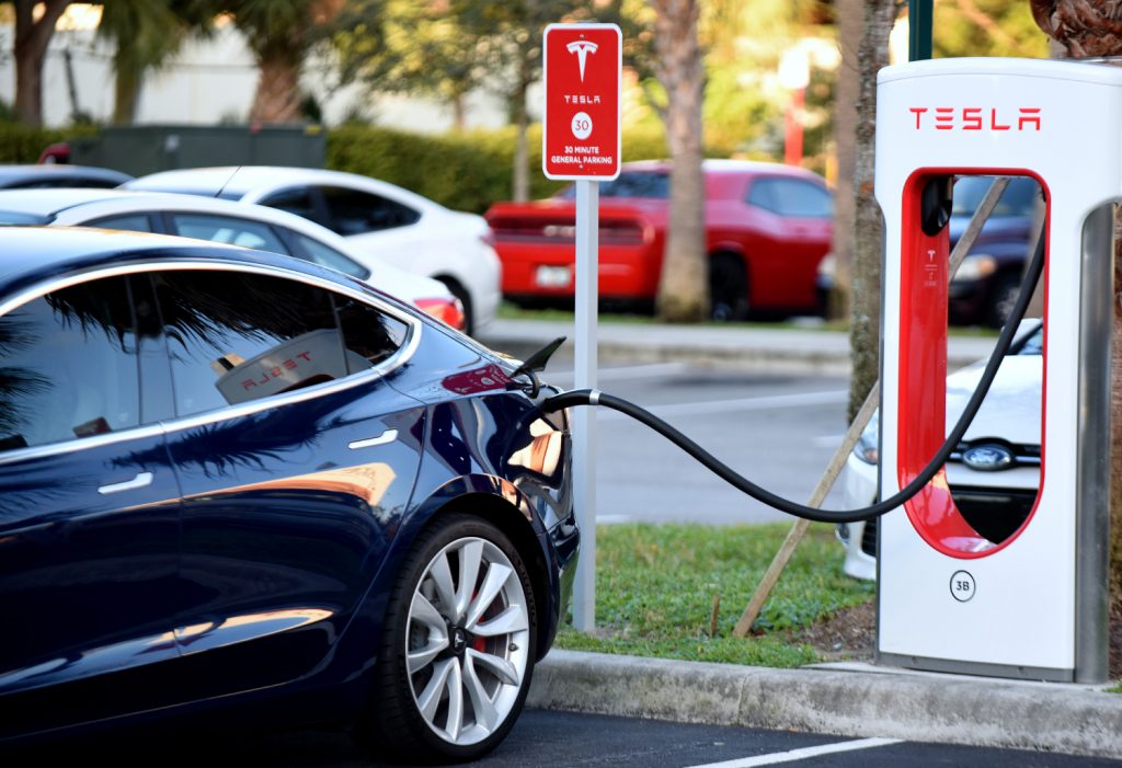 Electric car in charge Tesla