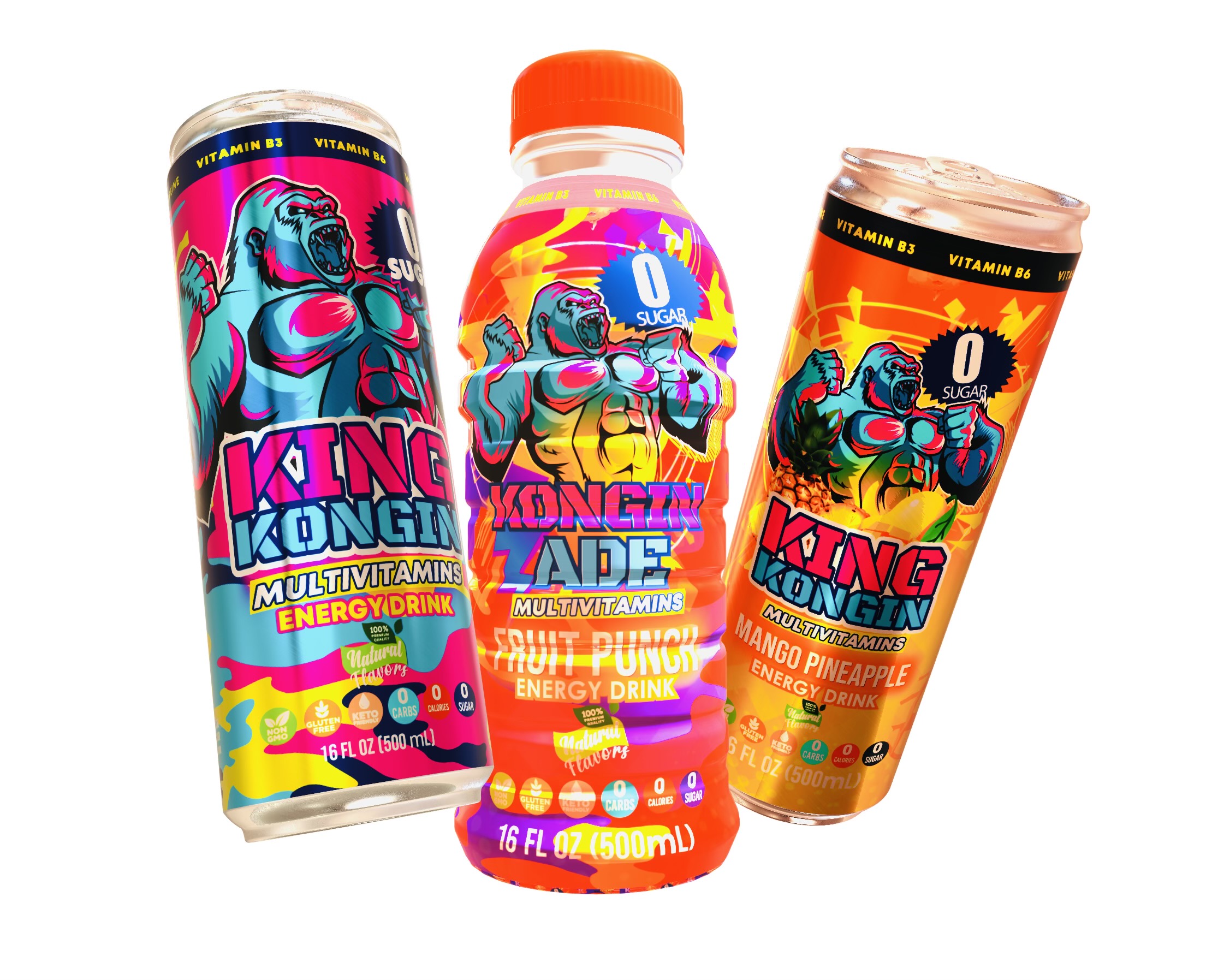 Vitamin Packed New Energy Drink King KongIn Offers All Natural Ingredients, Low Calories, A Stimulating Boost, And Mouth Watering Flavours 