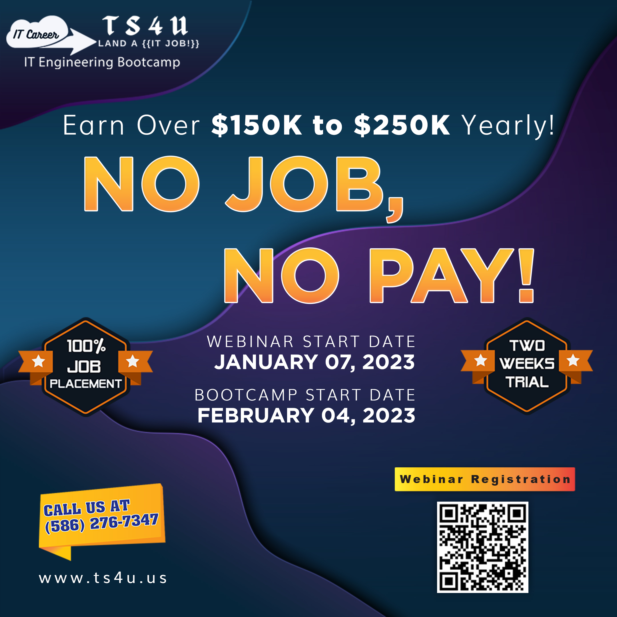 No Job No pay... TS4U provides the excellent results-oriented Bootcamp for IT career Development