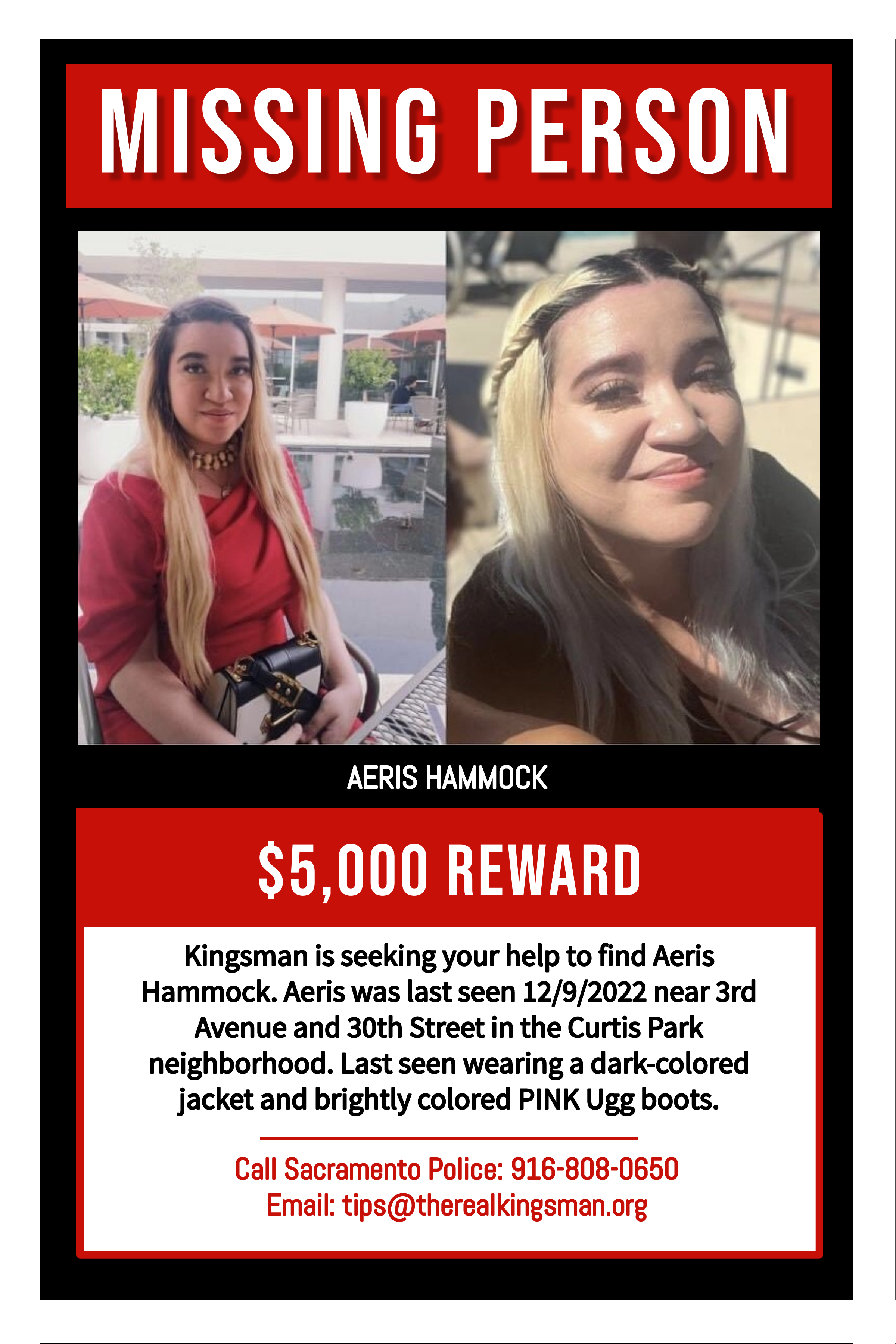 Aeris Hammock, a 24-year-old woman, has been reported missing. USPA Nationwide Security provides assistance