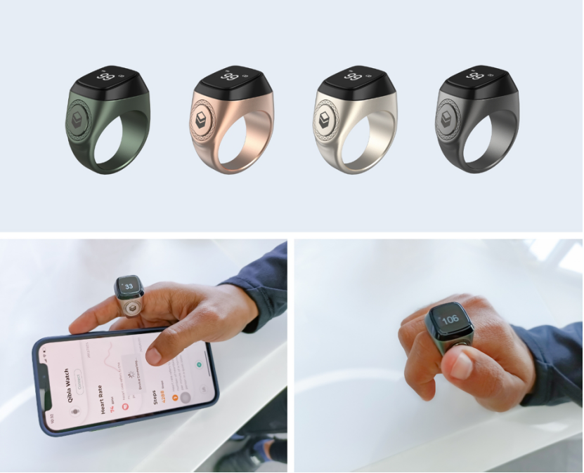 The iQibla Zikr1 Smart Ring Features a Digital Alarm Clock for Precise Prayer Times.