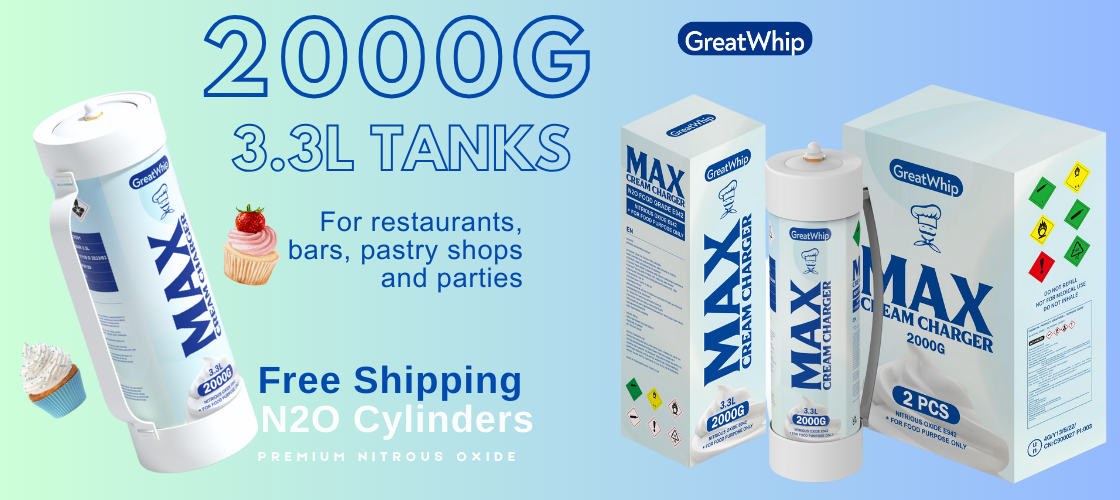 GreatWhip Introduces Professional-Grade 3.3L 2000G N2O Tanks Whip Cream Chargers